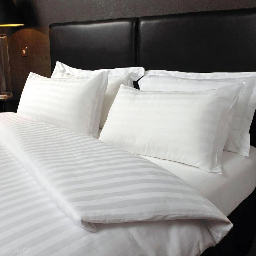 6 Pcs Luxury White Satin Stripe Duvet Set