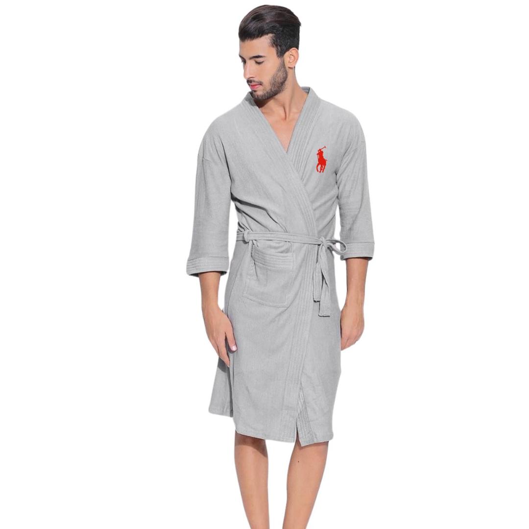 Grey POLO RALPH LAUREN UNISEX Terry Plush Robe - Luxurious Bathrobe