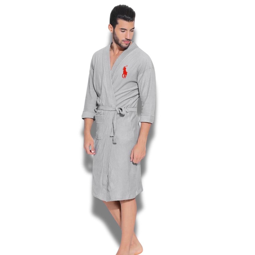 Grey POLO RALPH LAUREN UNISEX Terry Plush Robe - Luxurious Bathrobe