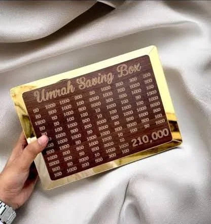 Wooden Umrah Saving Box - 280 Days Savings Plan - Islamic Halal Money Jar for Hajj & Umrah